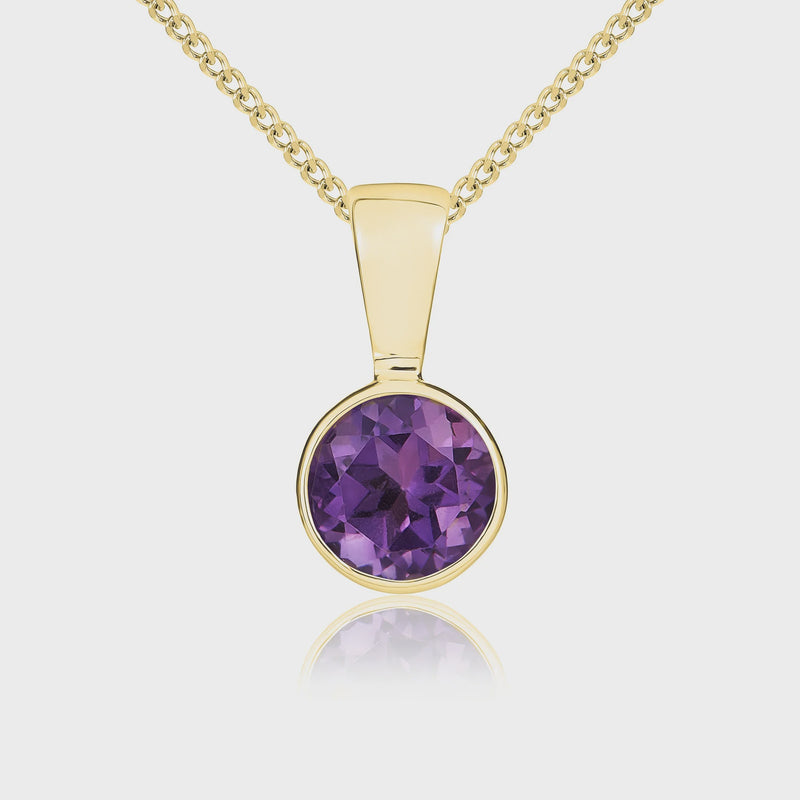 9ct Yellow Gold Amethyst 5mm Round Rubover Pendant 0.58ct