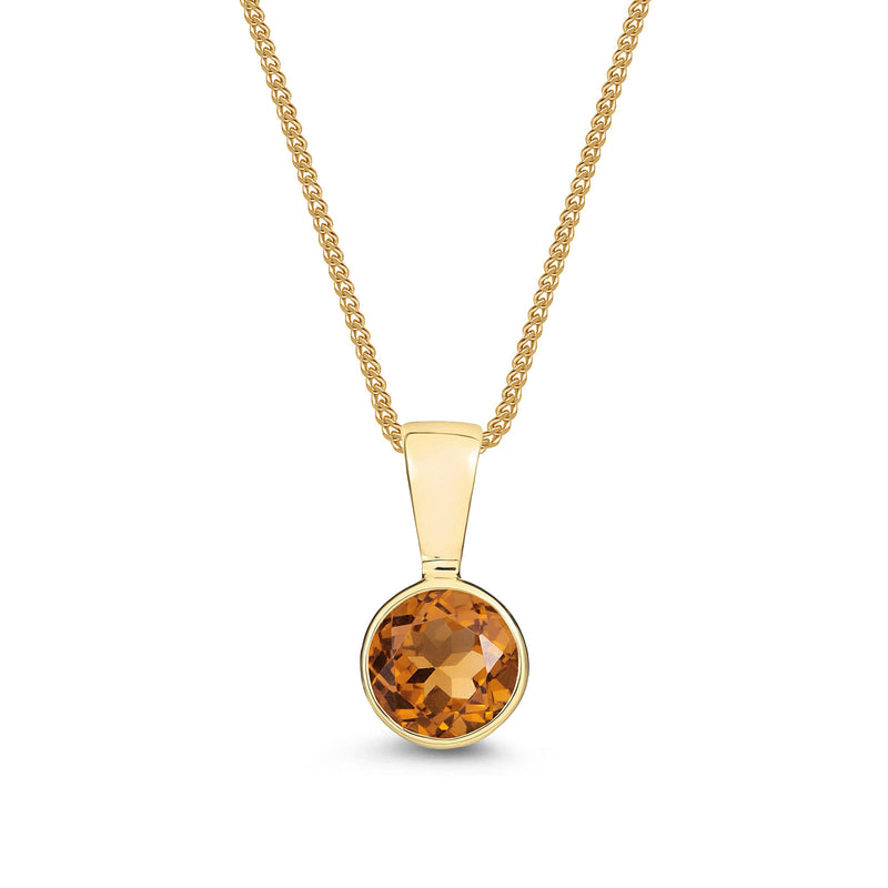 9ct Yellow Gold Citrine 5mm Round Rubover Pendant 0.58ct