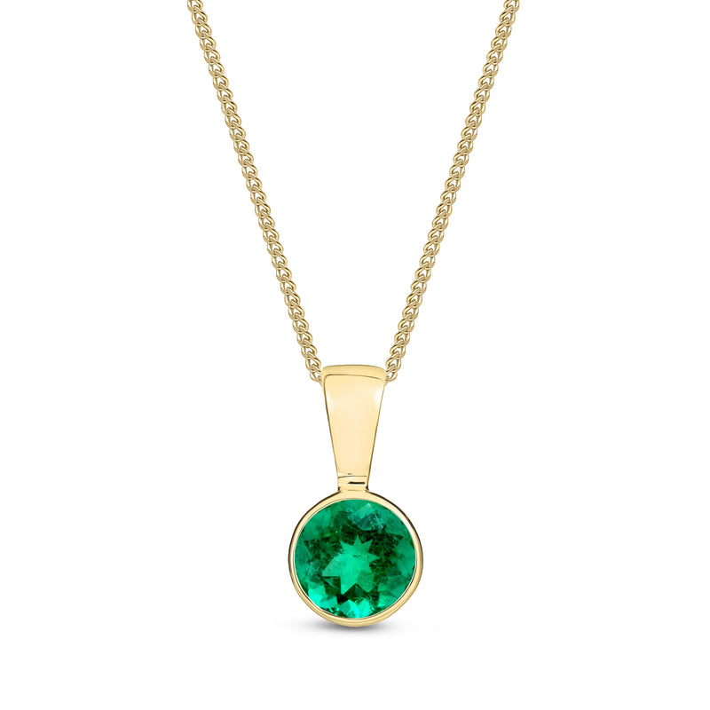9ct Yellow Gold Emerald 5mm Round Rubover Pendant 0.58ct