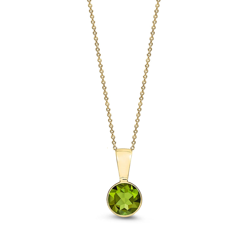 9ct Yellow Gold Peridot 5mm Round Rubover Pendant 0.58ct