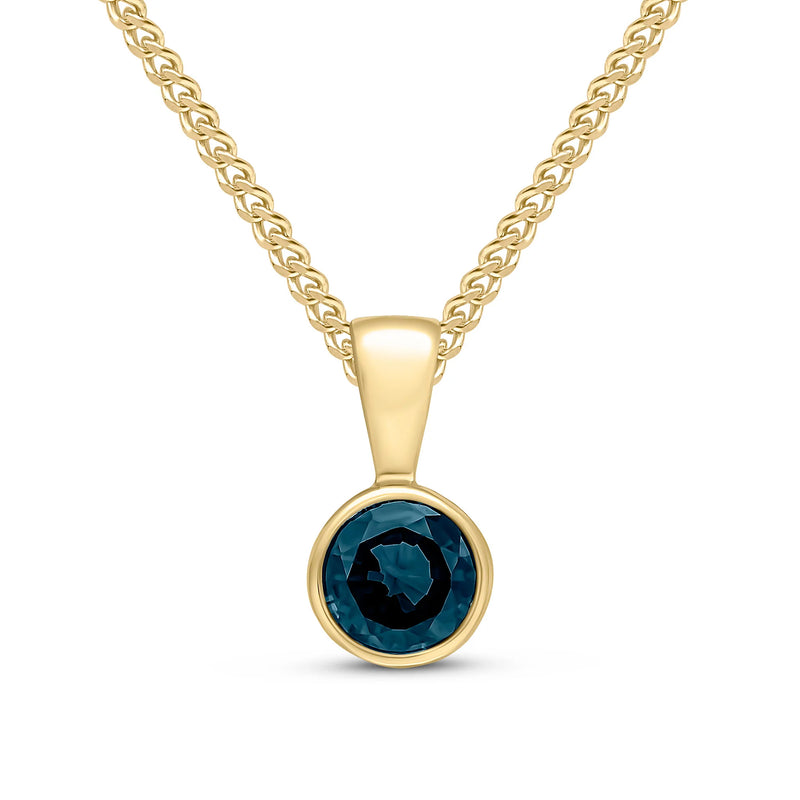 9ct Yellow Gold Sapphire 5mm Round Rubover Pendant 0.6ct