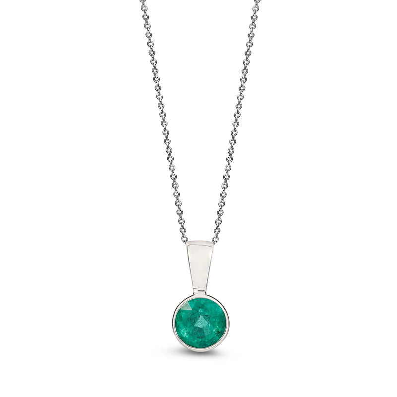 9ct White Gold Emerald 5mm Round Rubover Pendant 0.58ct