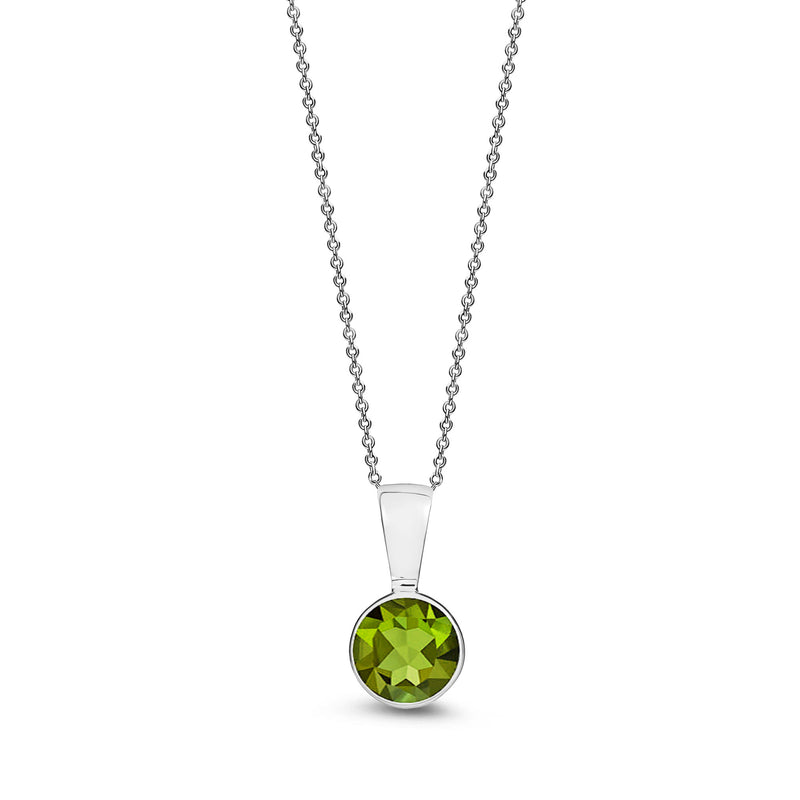 9ct White Gold Peridot 5mm Round Rubover Pendant 0.58ct