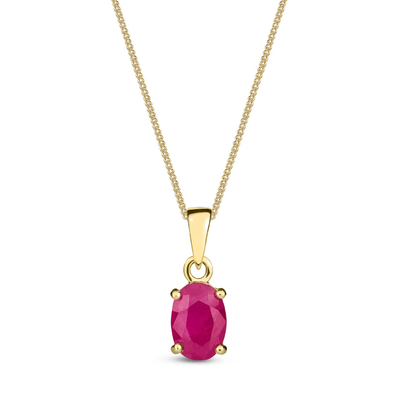 9ct Yellow Gold Ruby 7x5mm Oval 4-Claw Pendant 1ct
