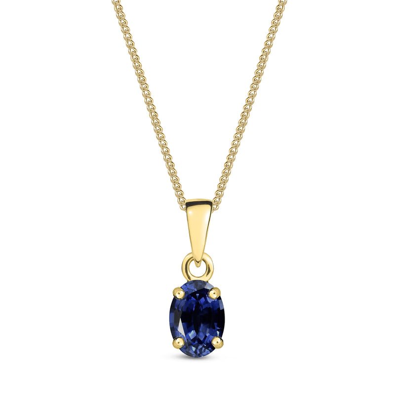 9ct Yellow Gold Sapphire 7x5mm Oval 4-Claw Pendant 1ct