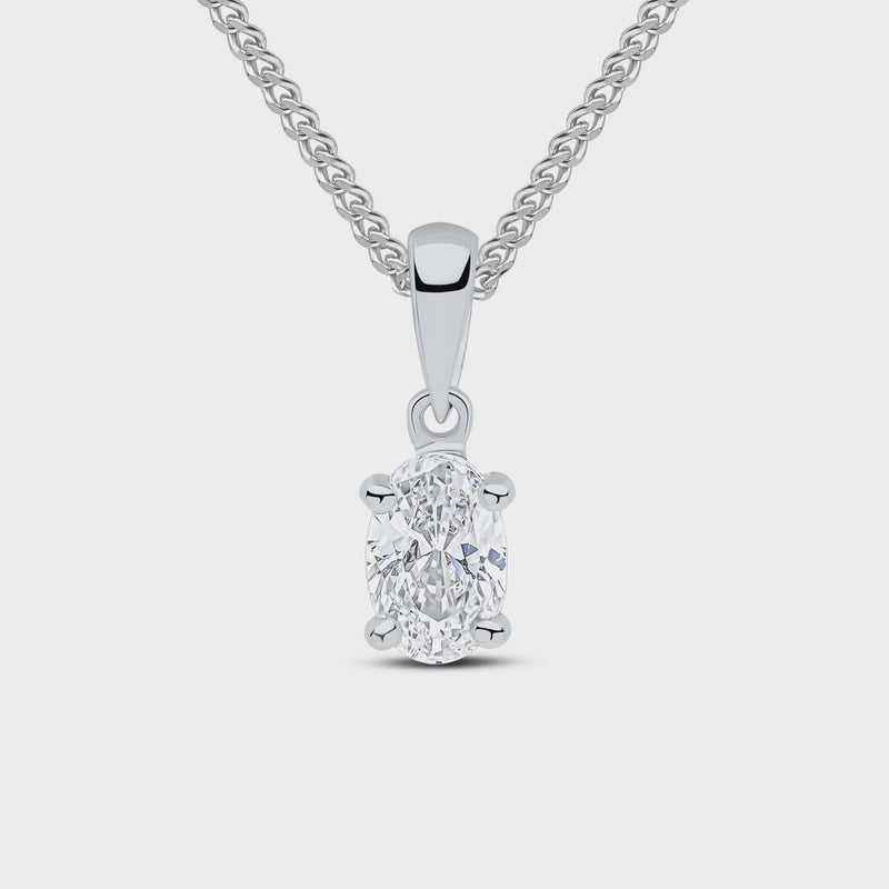 9ct White Gold Cubic Zirconia 6x4mm Oval 4-Claw Pendant 0.63ct