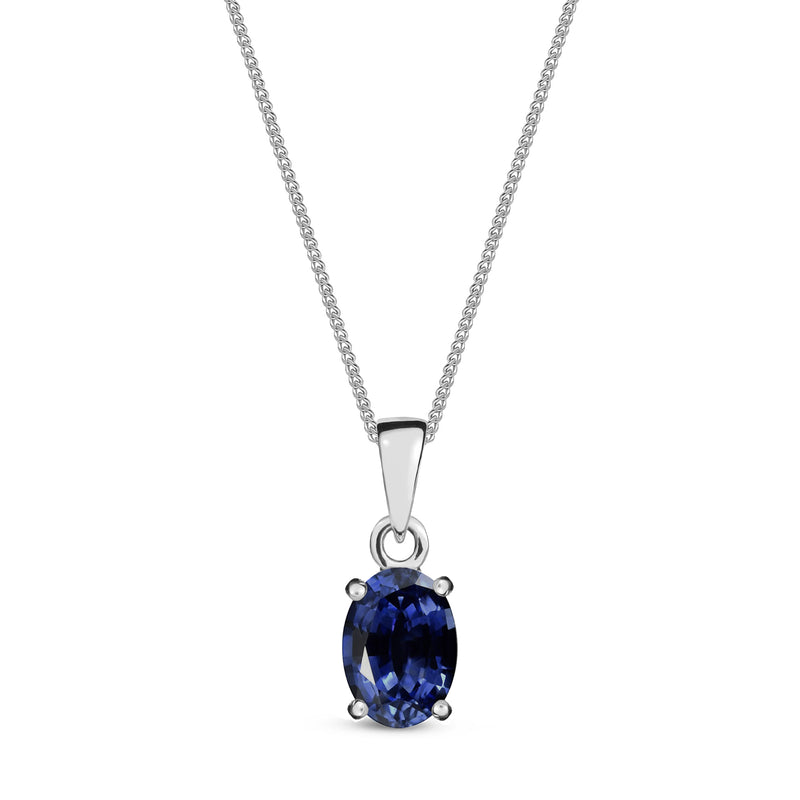 9ct White Gold Sapphire 7x5mm Oval 4-Claw Pendant 1ct
