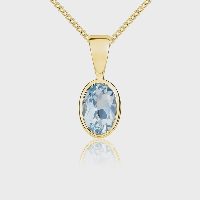 9ct Yellow Gold Aquamarine 6x4mm Oval Rubover Pendant 0.42ct