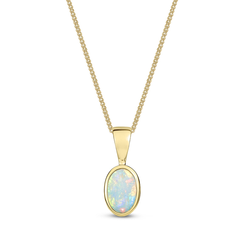 9ct Yellow Gold Opal 6x4mm Oval Rubover Pendant 0.28ct