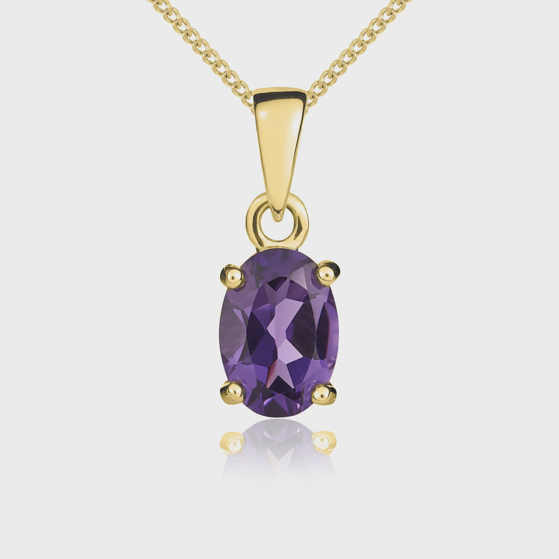 9ct Yellow Gold Amethyst 7x5mm Oval 4-Claw Pendant 0.63ct