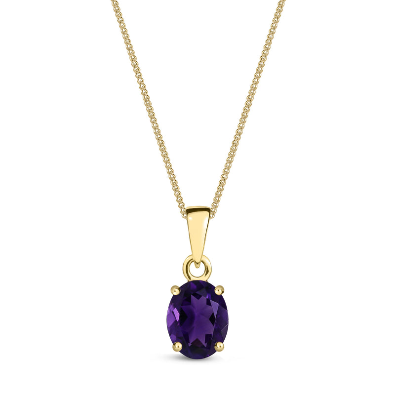 9ct Yellow Gold Amethyst 9x7mm Oval 4-Claw Pendant 1.6ct