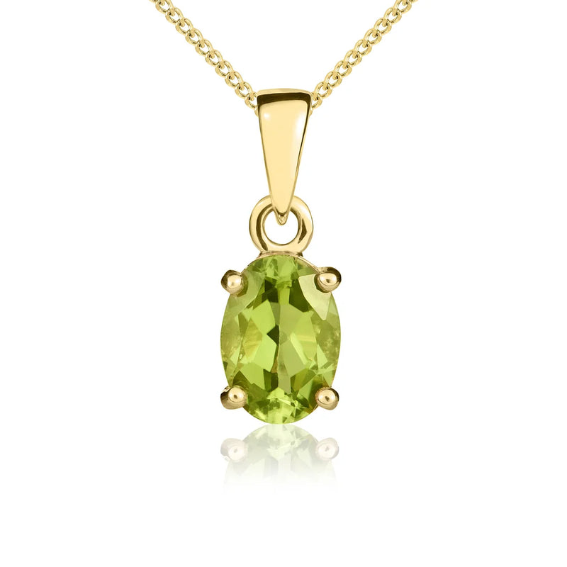 9CT Yellow Gold Oval Peridot Claw Pendant 7x5mm