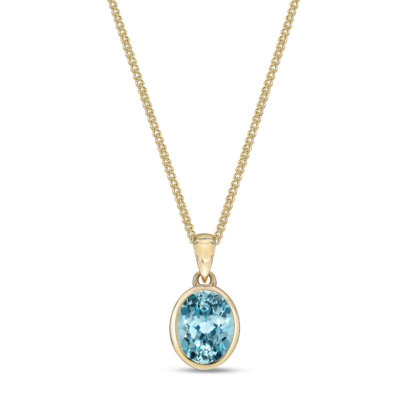9ct Yellow Gold Aquamarine 9x7mm Oval Rubover Pendant 1.55ct