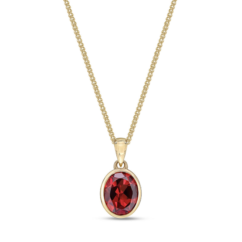9ct Yellow Gold Oval Garnet Rubover Pendant 2ct