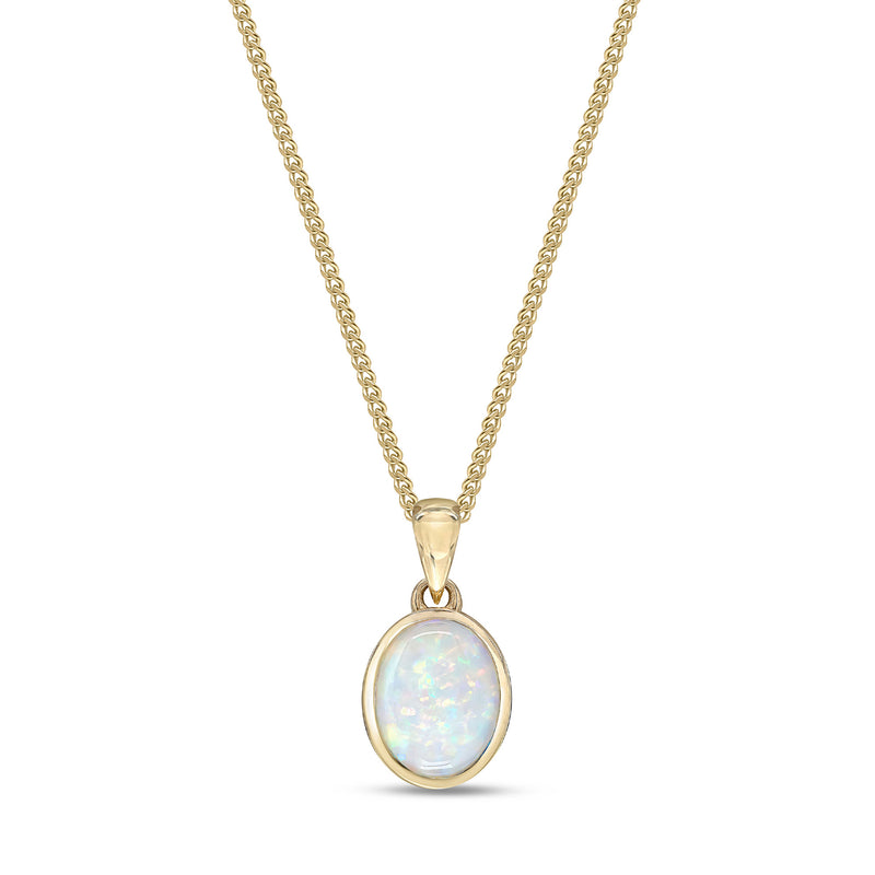 9ct Yellow Gold Opal 9x7mm Oval Rubover Pendant 0.97ct
