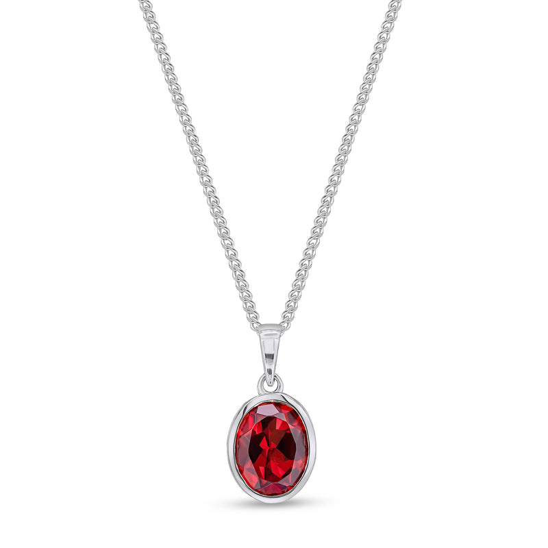 9ct White Gold Garnet 9x7mm Oval Rubover Pendant 2ct