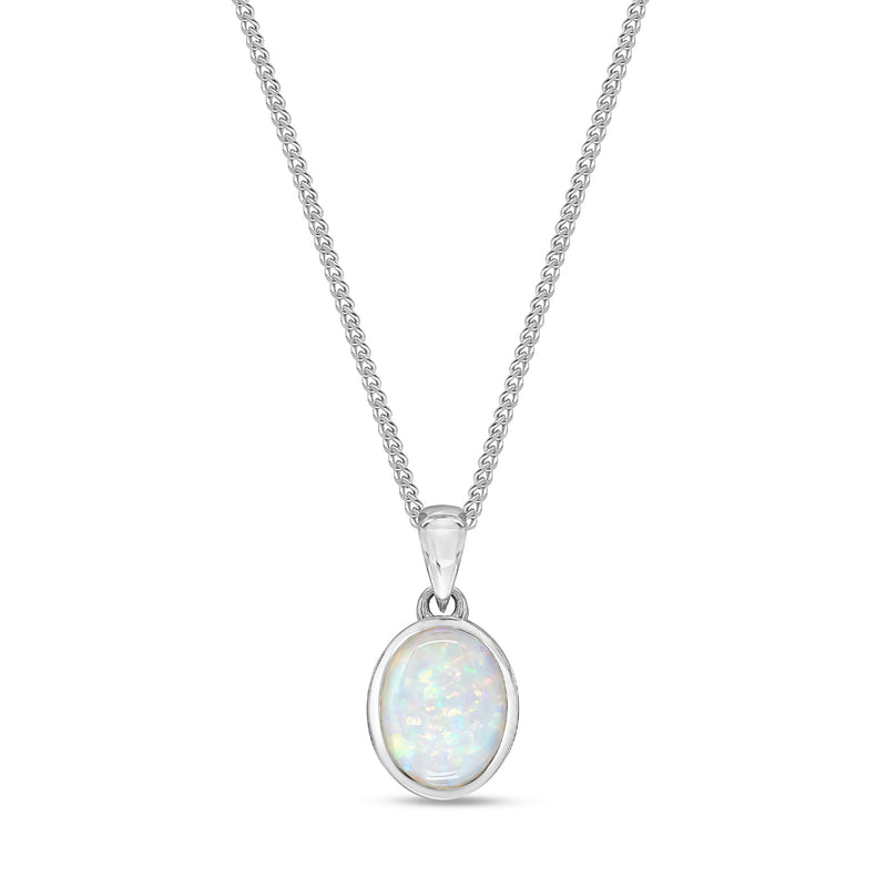 9ct White Gold Opal 9x7mm Oval Rubover Pendant 0.97ct