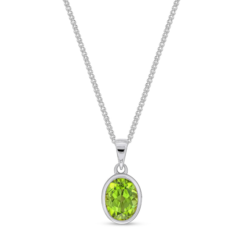 9ct White Gold Peridot 9x7mm Oval Rubover Pendant 1.86ct