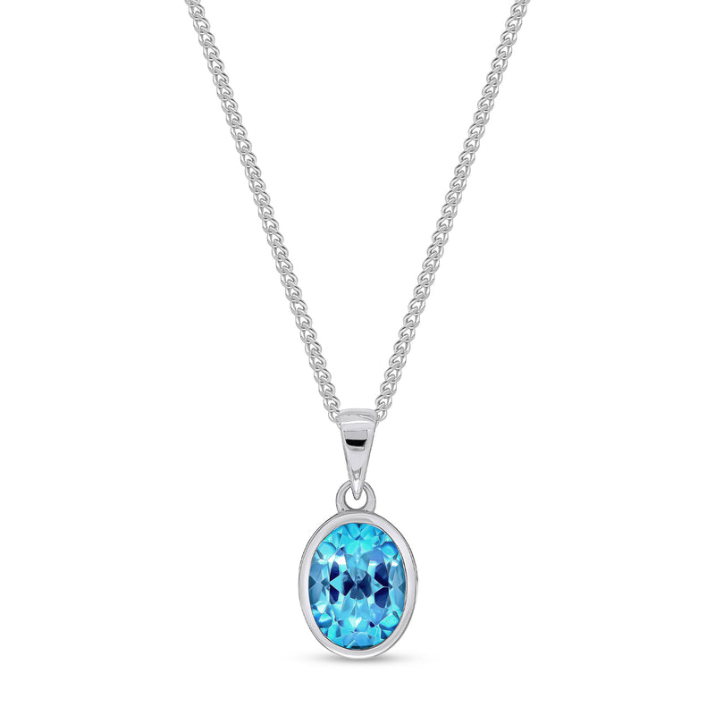 9ct White Gold Swiss Blue Topaz 9x7mm Oval Rubover Pendant 2.24ct