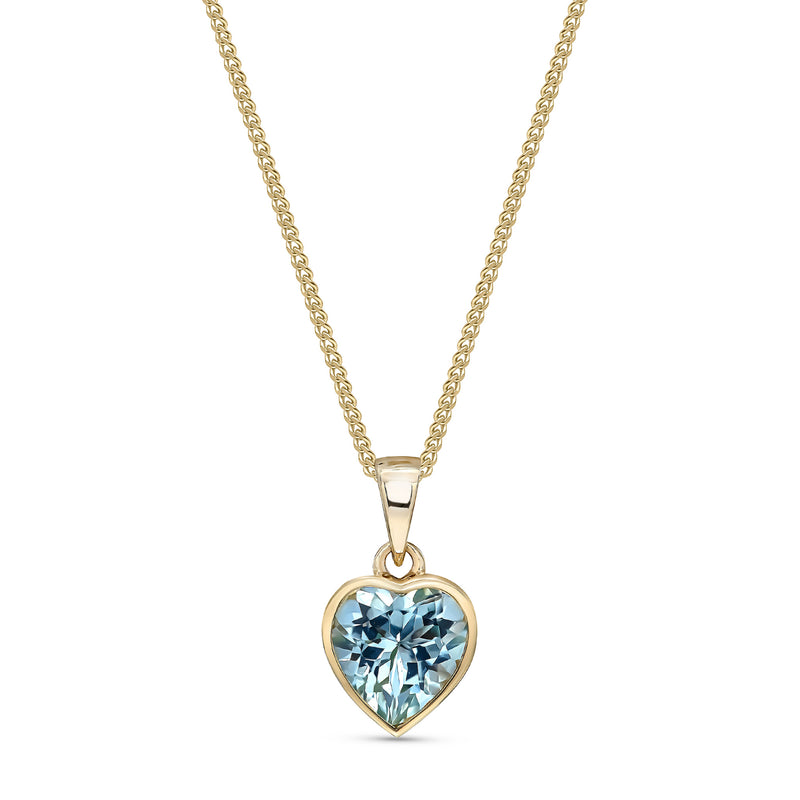 9ct Yellow Gold Aquamarine 8mm Heart Rubover Pendant 1.45ct