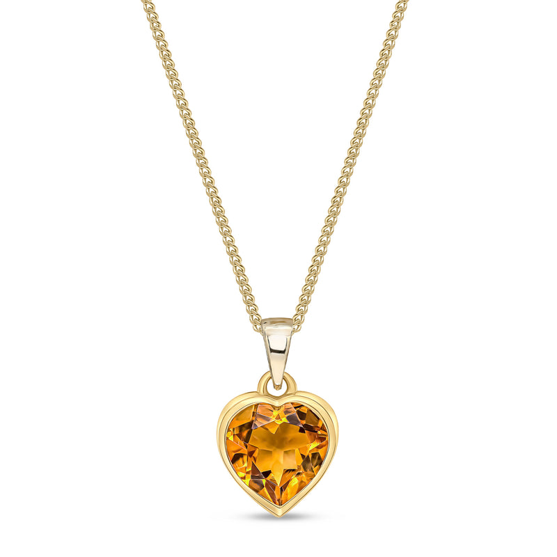 9ct Yellow Gold Citrine 8mm Heart Rubover Pendant 1.65ct