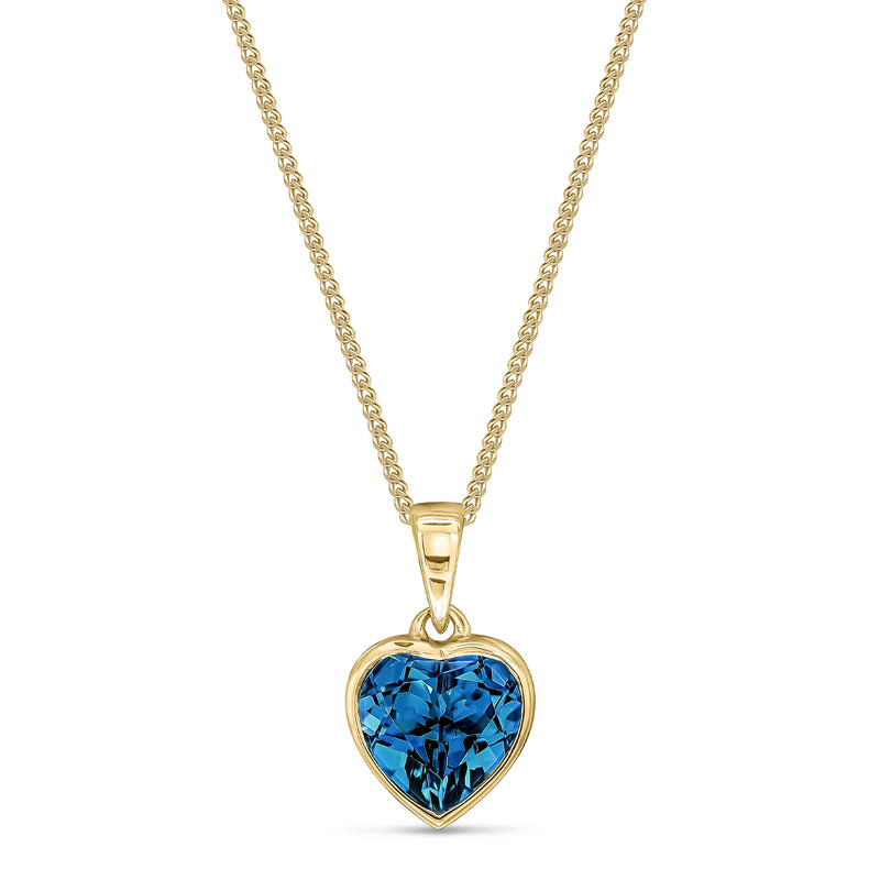 9ct Yellow Gold London Blue Topaz 8mm Heart Rubover Pendant 1.96ct