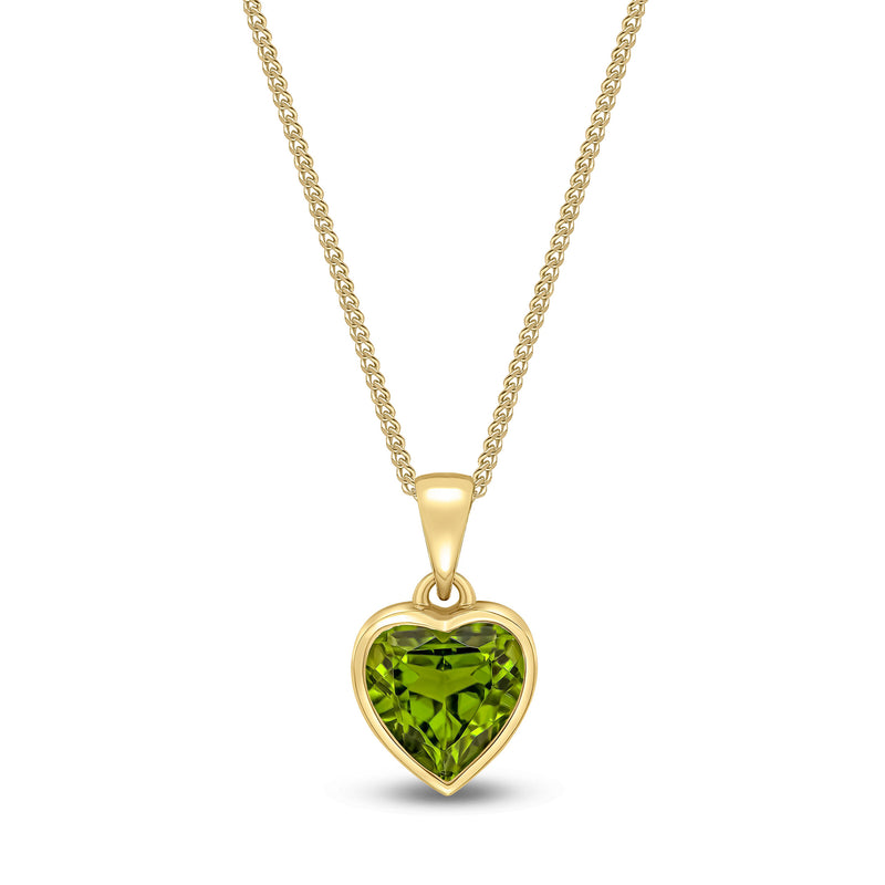 9ct Yellow Gold Peridot 8mm Heart Rubover Pendant 1.45ct