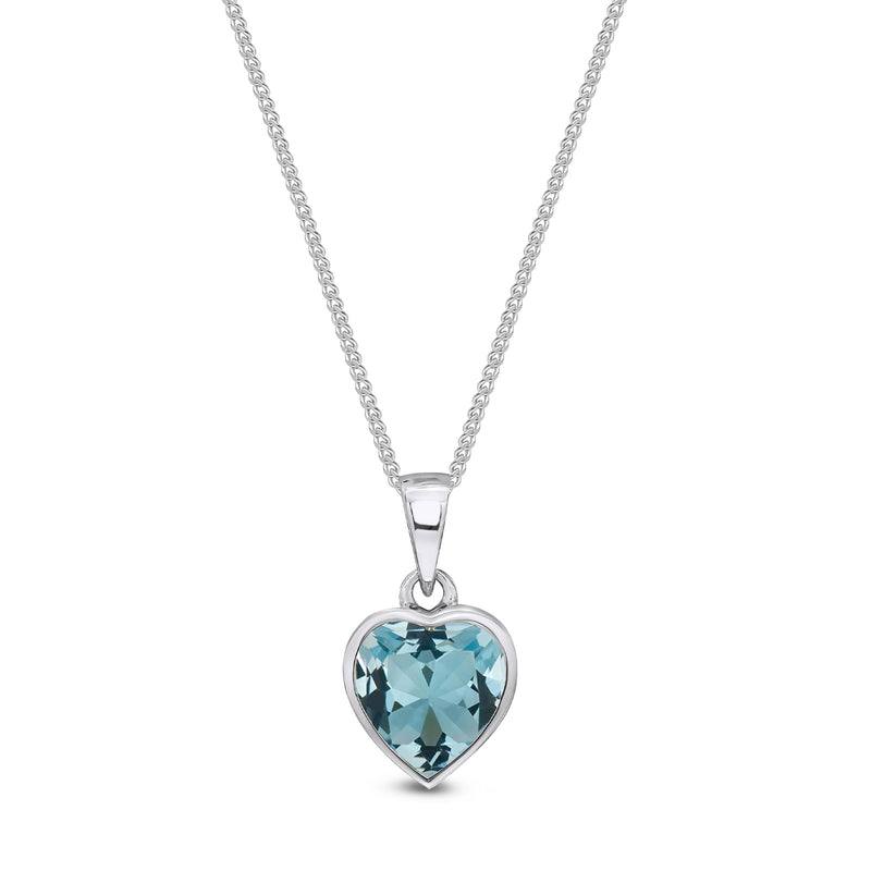 9ct White Gold Aquamarine 8mm Heart Rubover Pendant 1.45ct