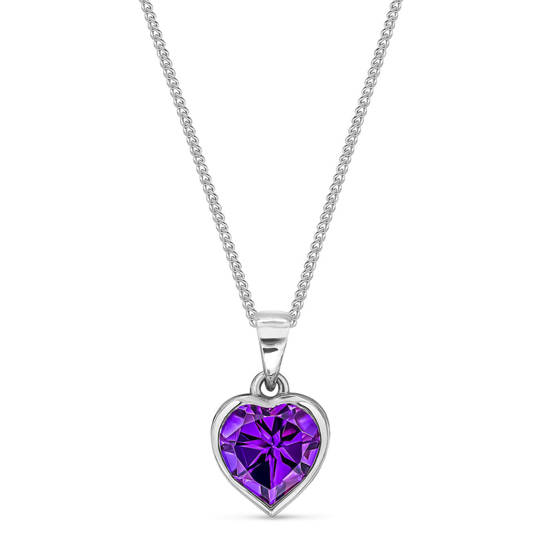 9ct White Gold Amethyst 8mm Heart Rubover Pendant 1.65ct