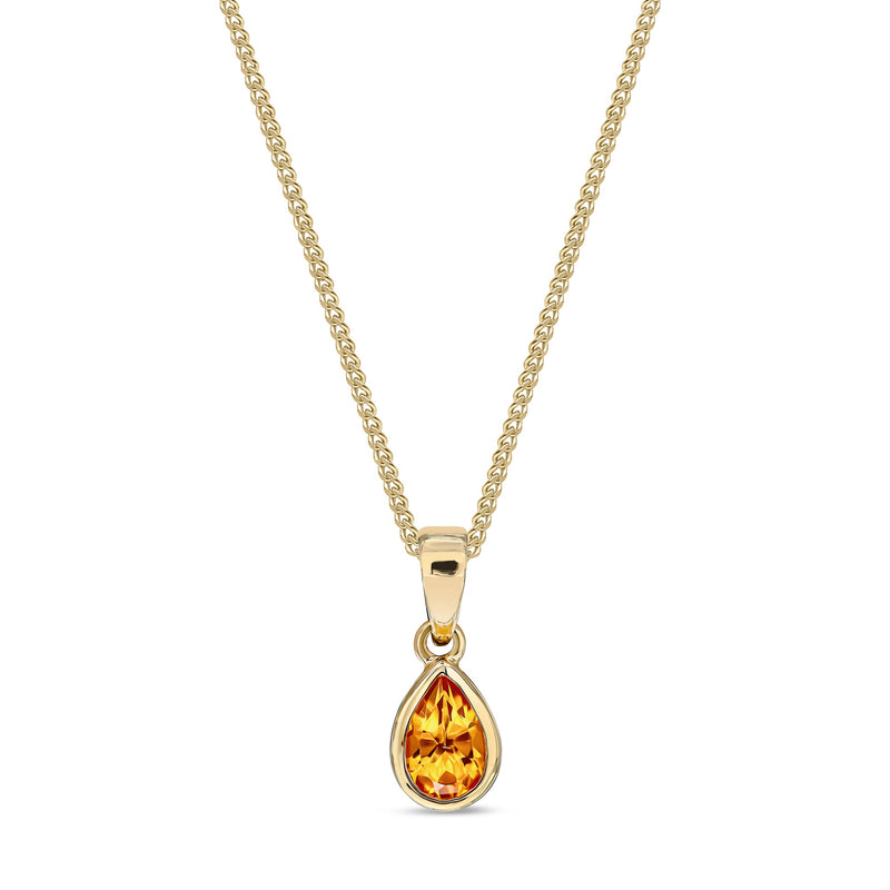 9ct Yellow Gold Citrine 6x4mm Pear Rubover Pendant 0.36ct