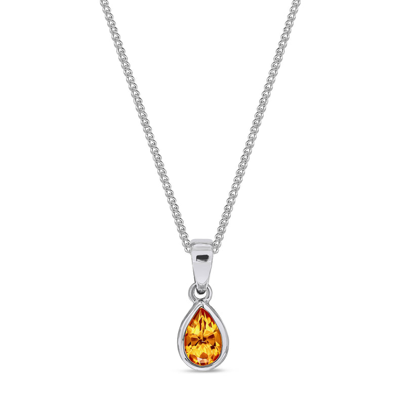 9ct White Gold Citrine 6x4mm Pear Rubover Pendant 0.36ct