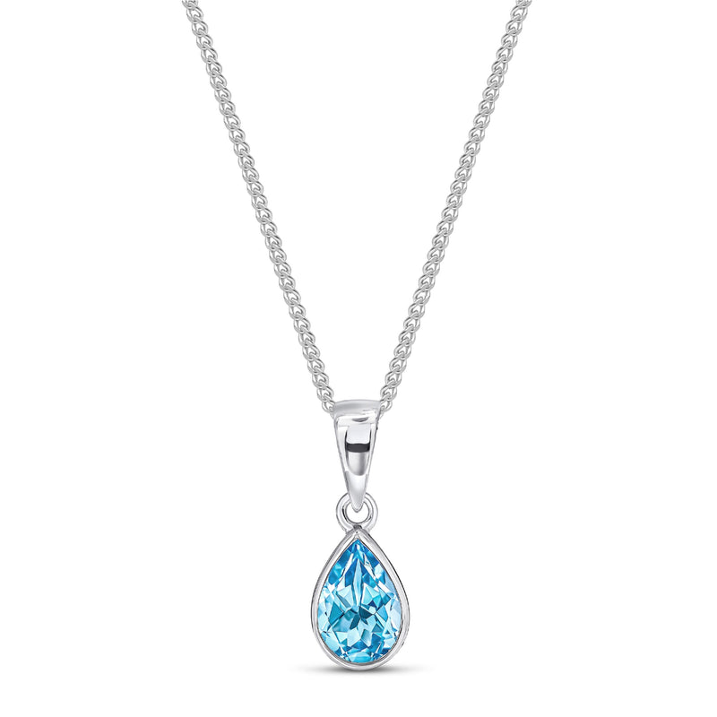 9ct White Gold Swiss Blue Topaz 7x5mm Pear Rubover Pendant 0.74ct