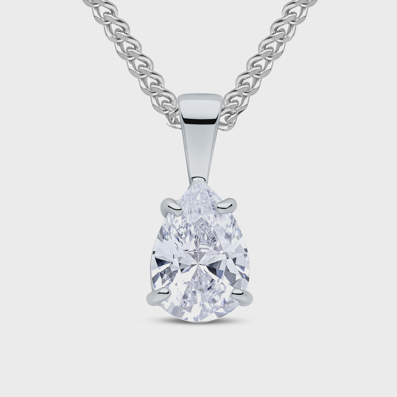 9ct White Gold Cubic Zirconia 10x7mm Pear 4-Claw Pendant 2.95ct