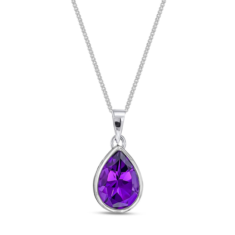 9ct White Gold Amethyst 10x7mm Pear Rubover Pendant 1.75ct