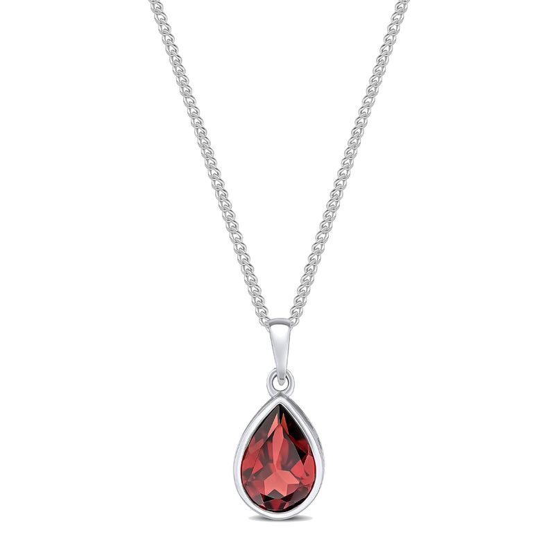 9ct White Gold Garnet 10x7mm Pear Rubover Pendant 2ct