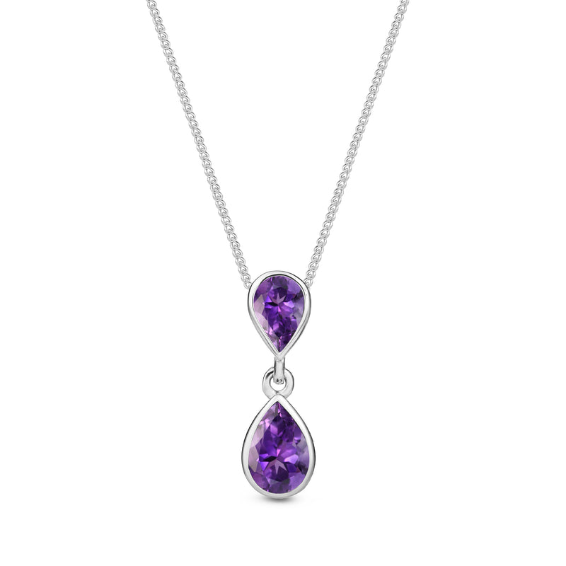 9ct White Gold Amethyst Double Pear Rubover Pendant 0.51ct
