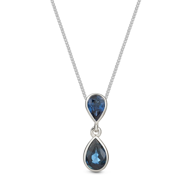9ct White Gold Sapphire Double Pear Rubover Pendant 0.77ct