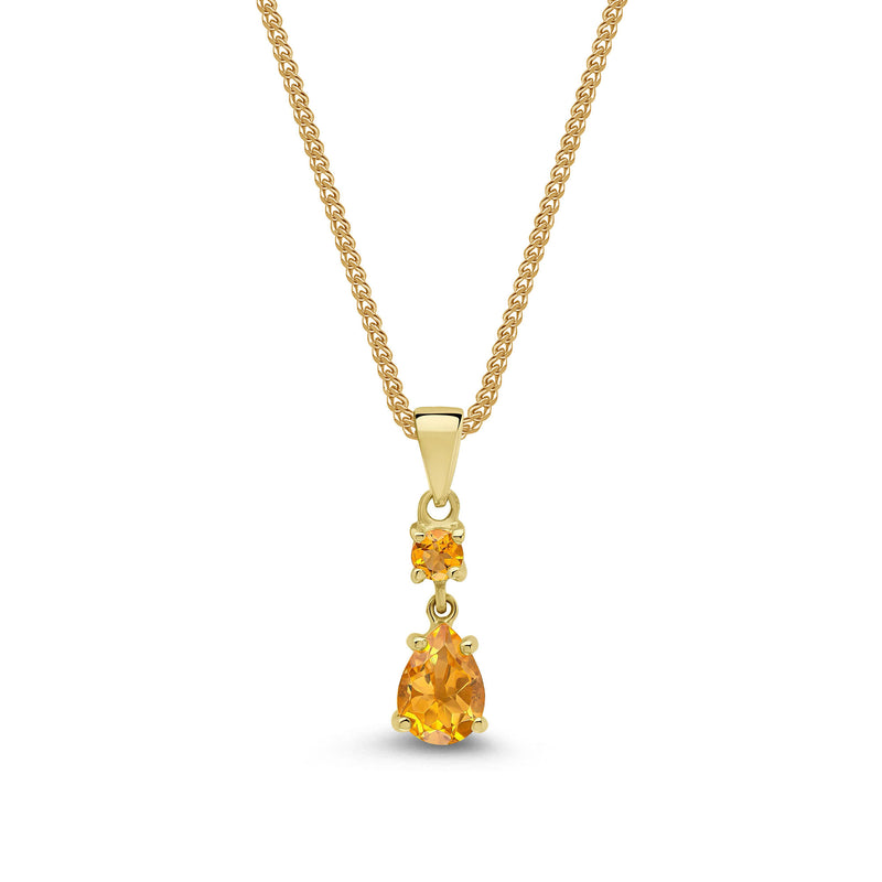 9ct Yellow Gold Citrine Round & Pear 4-Claw Pendant 0.70ct
