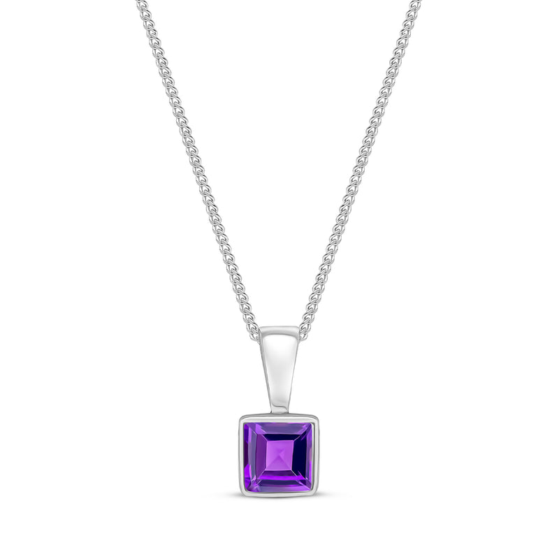 9ct White Gold Amethyst 4mm Square Rubover Pendant 0.32ct