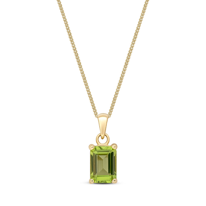 9ct Yellow Gold Peridot 7x5mm Octagonal 4-Claw Pendant 1.06ct