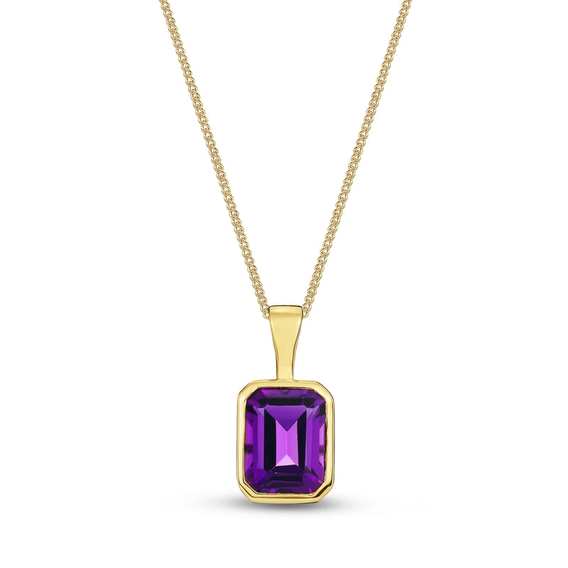 9ct Yellow Gold Amethyst 8x6mm Octagonal Rubover Pendant 1.40ct
