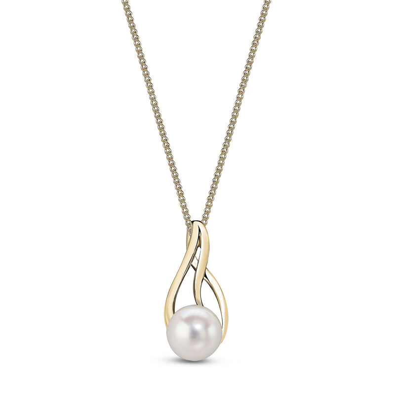 9ct Yellow Gold Pearl 6mm Drop Twist Pendant