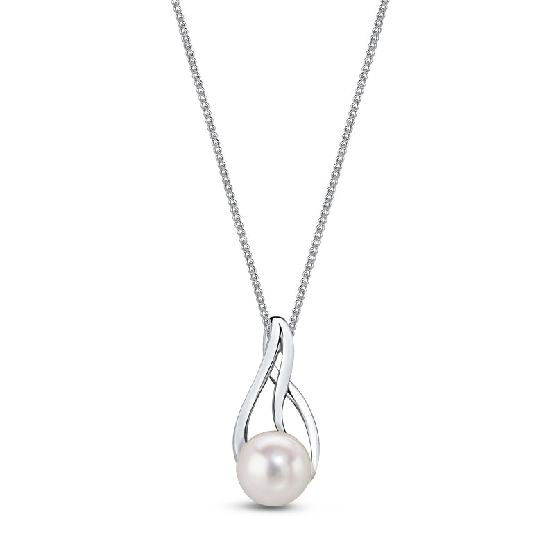 9ct White Gold Pearl 6mm Drop Twist Pendant