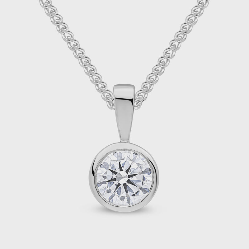 9ct White Gold Cubic Zirconia 6mm Round Rubover Pendant 1.4ct