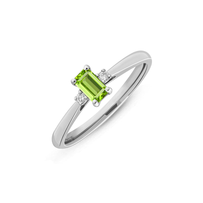 9ct White Gold Octagon Peridot & Diamond Ring