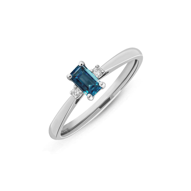 9ct White Gold Octagon London Blue Topaz & Diamond Ring
