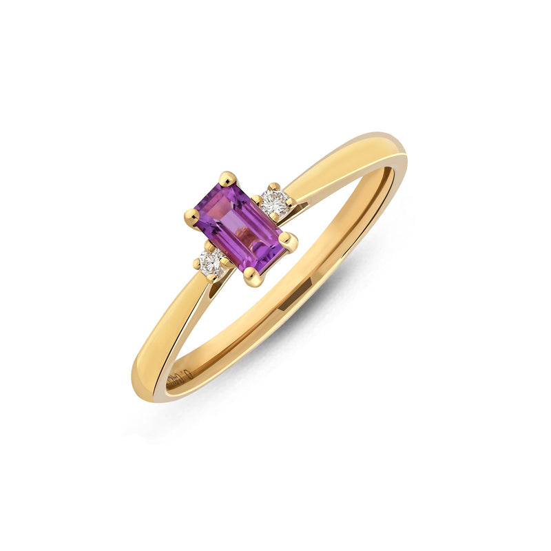 9ct Yellow Gold Octagon Amethyst & Diamond Ring