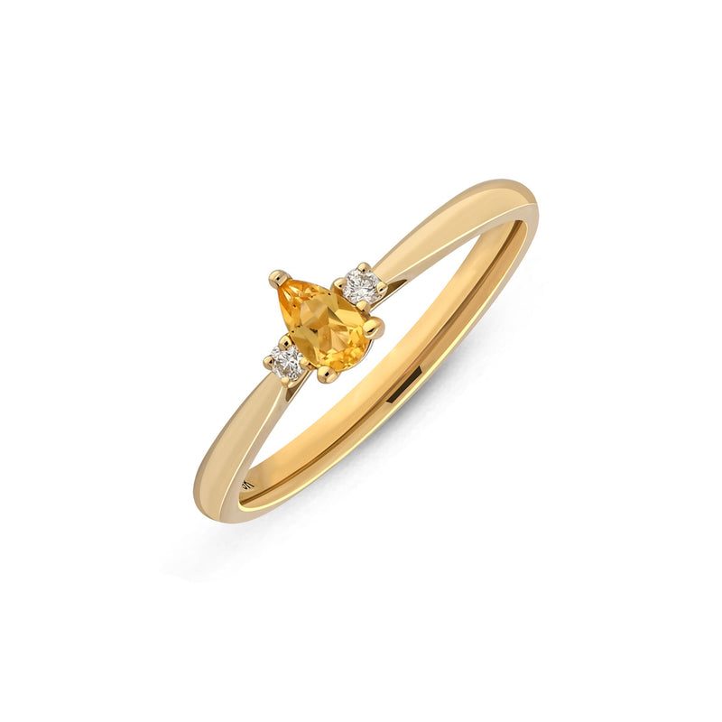 9ct Yellow Gold Citrine & Diamond Pear Ring