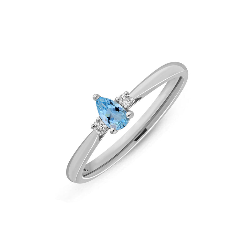 9ct White Gold Aquamarine & Diamond Pear Ring