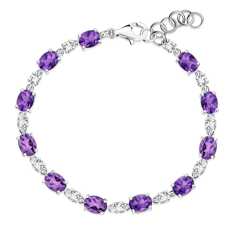 Sterling Silver Amethyst & CZ Oval Multi-Stone Bracelet